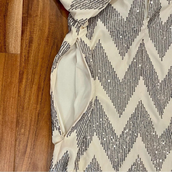Francesca’s Collections Sequence Silver & Cream Dress Mid Length Sleeve Size S - Picture 7 of 13